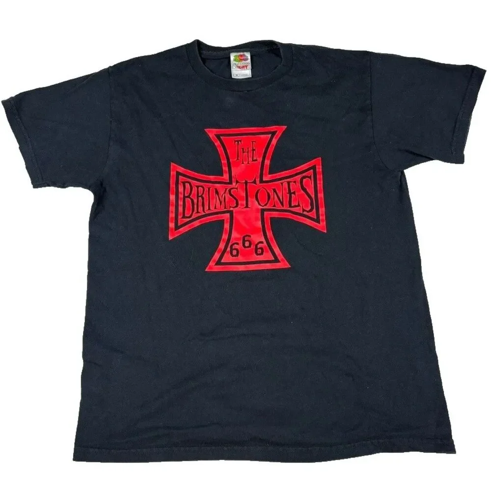 The Brimstones 666 Y2k Band Tee M Black Iron‎ Cross Vintage Garage Psychobilly